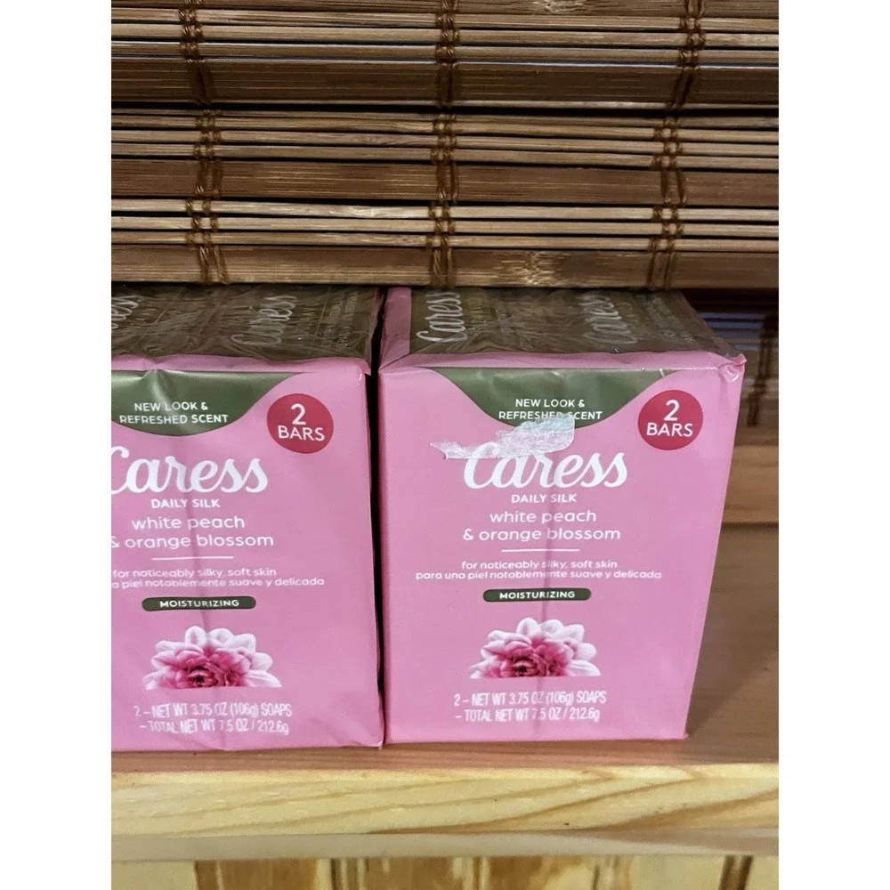 Caress Daily Silk Beauty Bar Soap White Peach & Orange Blossom 4 Bars Total